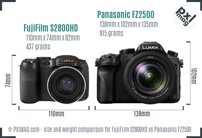 FujiFilm S2800HD vs Panasonic FZ2500 size comparison