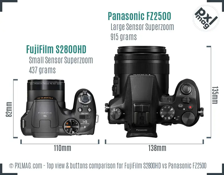 FujiFilm S2800HD vs Panasonic FZ2500 top view buttons comparison