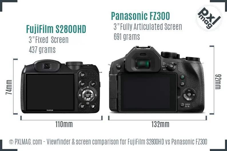 FujiFilm S2800HD vs Panasonic FZ300 Screen and Viewfinder comparison