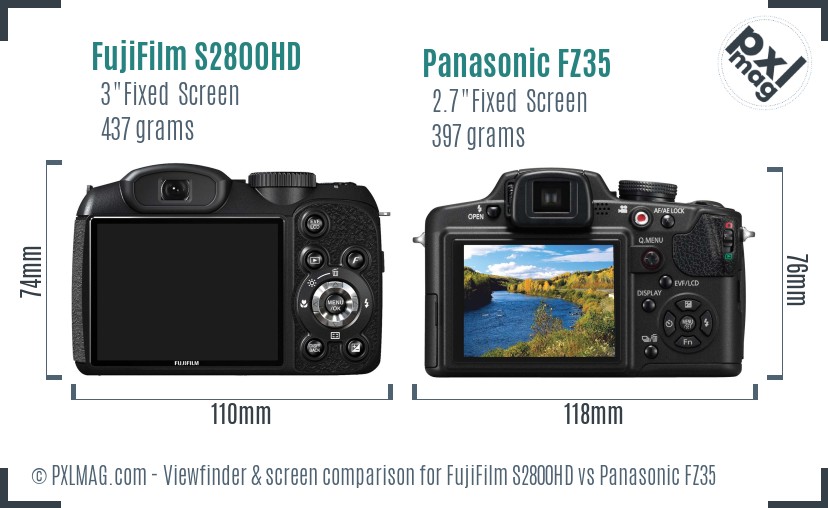 FujiFilm S2800HD vs Panasonic FZ35 Screen and Viewfinder comparison