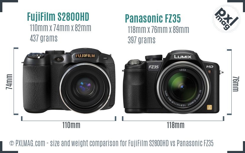 FujiFilm S2800HD vs Panasonic FZ35 size comparison