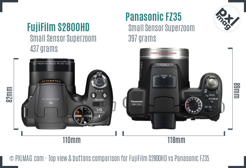 FujiFilm S2800HD vs Panasonic FZ35 top view buttons comparison