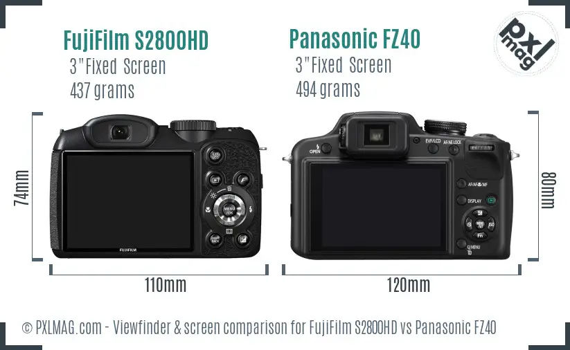 FujiFilm S2800HD vs Panasonic FZ40 Screen and Viewfinder comparison