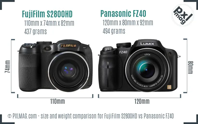 FujiFilm S2800HD vs Panasonic FZ40 size comparison