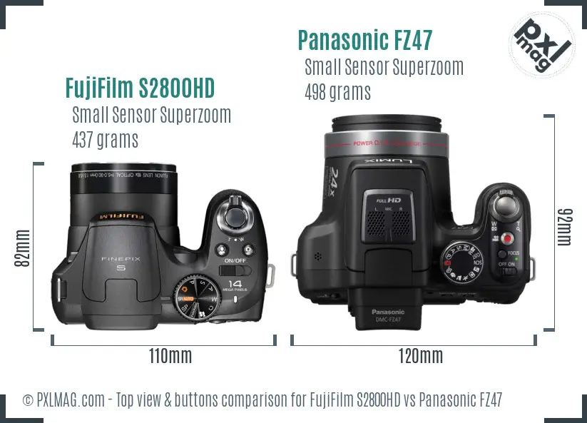 FujiFilm S2800HD vs Panasonic FZ47 top view buttons comparison FujiFilm S2800HD vs Panasonic FZ47 top view buttons comparison