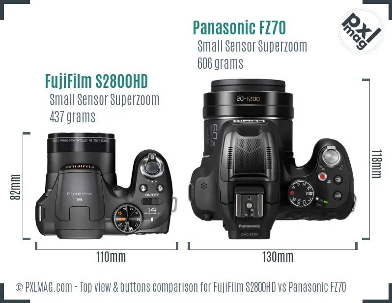 FujiFilm S2800HD vs Panasonic FZ70 top view buttons comparison FujiFilm S2800HD vs Panasonic FZ70 top view buttons comparison