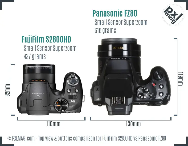 FujiFilm S2800HD vs Panasonic FZ80 top view buttons comparison