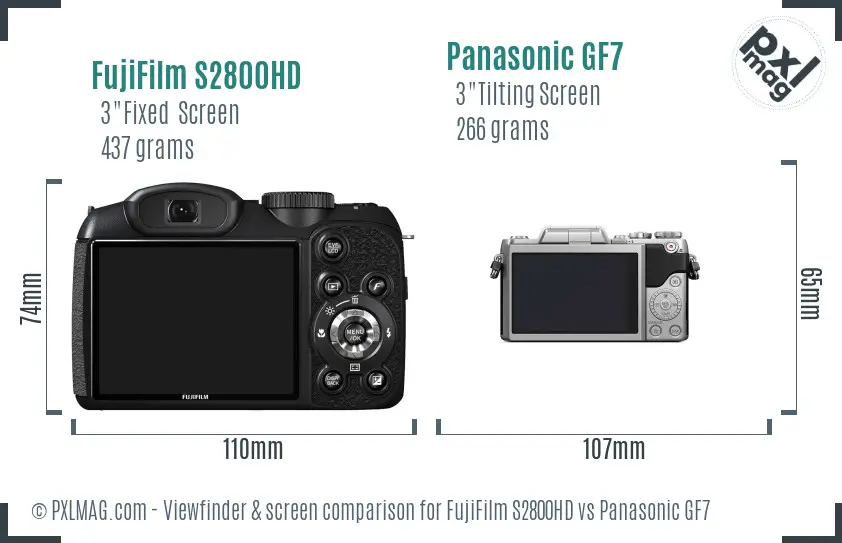 FujiFilm S2800HD vs Panasonic GF7 Screen and Viewfinder comparison