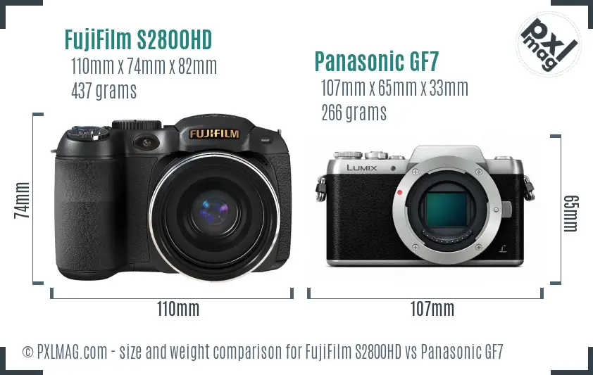 FujiFilm S2800HD vs Panasonic GF7 size comparison