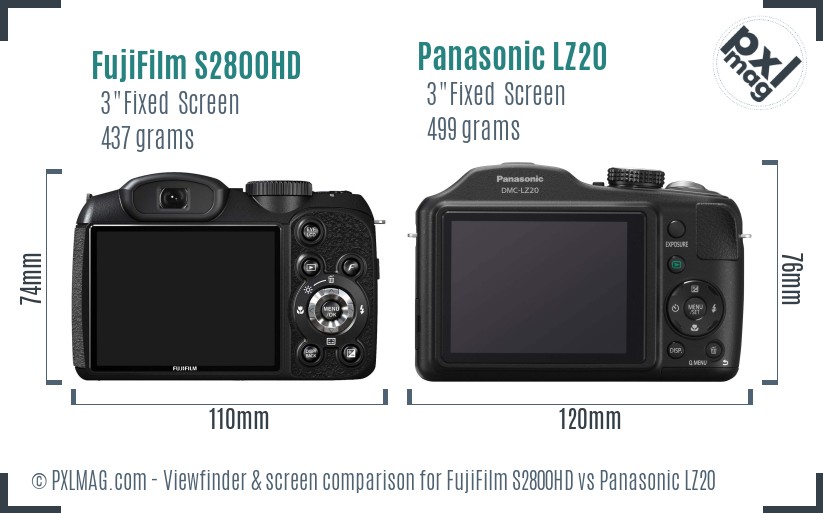 FujiFilm S2800HD vs Panasonic LZ20 Screen and Viewfinder comparison