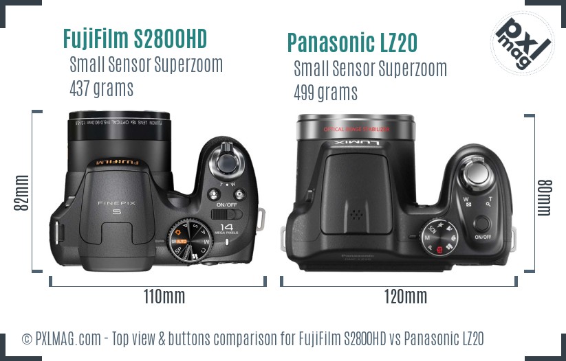 FujiFilm S2800HD vs Panasonic LZ20 top view buttons comparison