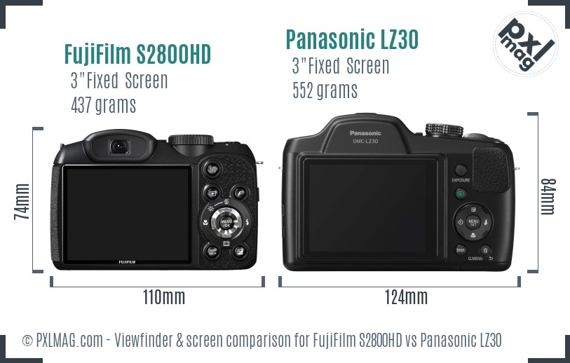 FujiFilm S2800HD vs Panasonic LZ30 Screen and Viewfinder comparison