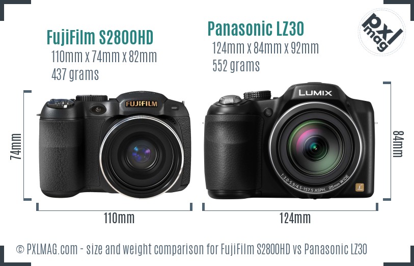 FujiFilm S2800HD vs Panasonic LZ30 size comparison FujiFilm S2800HD vs Panasonic LZ30 size comparison