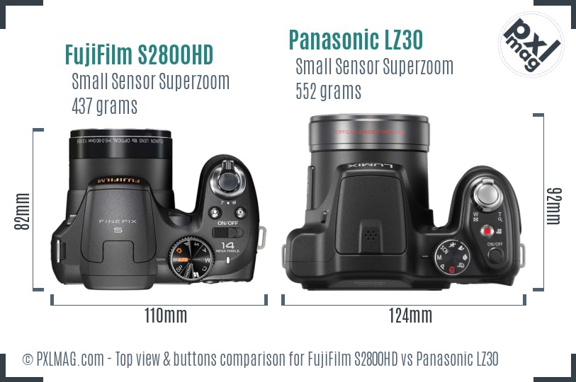 FujiFilm S2800HD vs Panasonic LZ30 top view buttons comparison