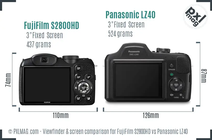 FujiFilm S2800HD vs Panasonic LZ40 Screen and Viewfinder comparison