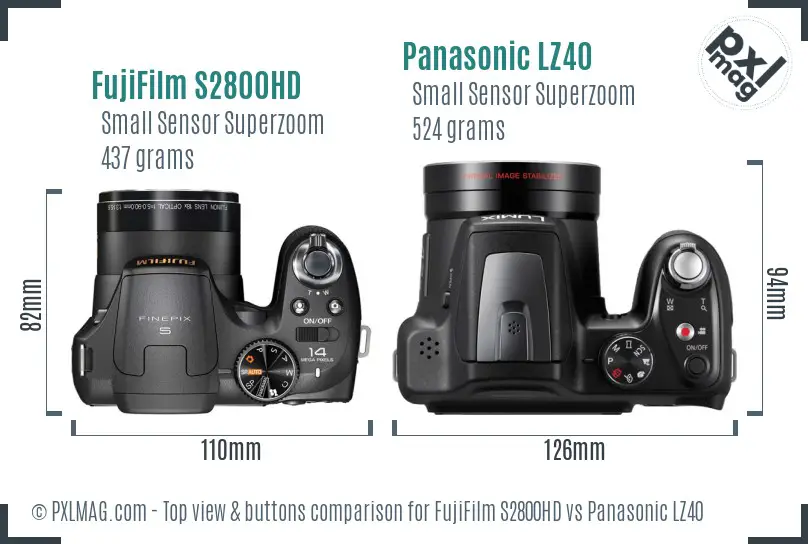 FujiFilm S2800HD vs Panasonic LZ40 top view buttons comparison