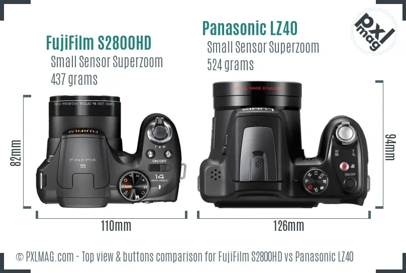 FujiFilm S2800HD vs Panasonic LZ40 top view buttons comparison FujiFilm S2800HD vs Panasonic LZ40 top view buttons comparison