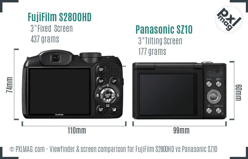 FujiFilm S2800HD vs Panasonic SZ10 Screen and Viewfinder comparison