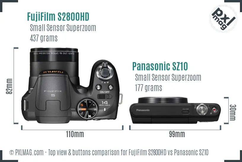 FujiFilm S2800HD vs Panasonic SZ10 top view buttons comparison