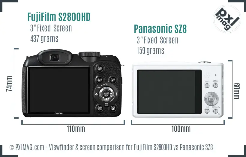 FujiFilm S2800HD vs Panasonic SZ8 Screen and Viewfinder comparison FujiFilm S2800HD vs Panasonic SZ8 Screen and Viewfinder comparison