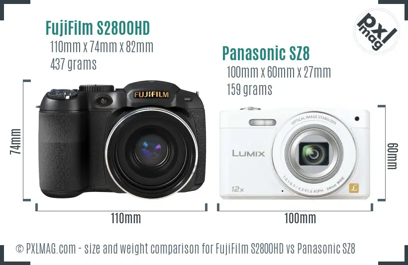 FujiFilm S2800HD vs Panasonic SZ8 size comparison FujiFilm S2800HD vs Panasonic SZ8 size comparison