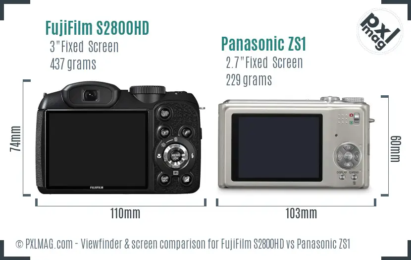 FujiFilm S2800HD vs Panasonic ZS1 Screen and Viewfinder comparison