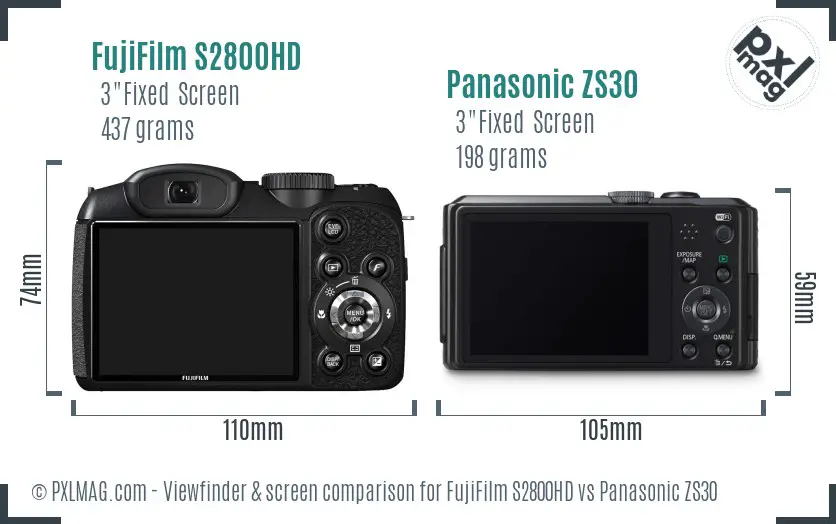 FujiFilm S2800HD vs Panasonic ZS30 Screen and Viewfinder comparison