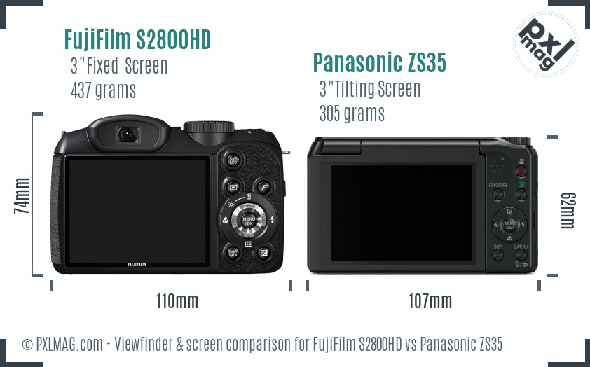 FujiFilm S2800HD vs Panasonic ZS35 Screen and Viewfinder comparison