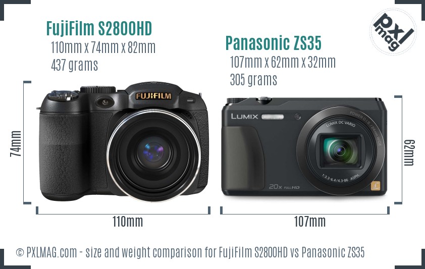 FujiFilm S2800HD vs Panasonic ZS35 size comparison FujiFilm S2800HD vs Panasonic ZS35 size comparison