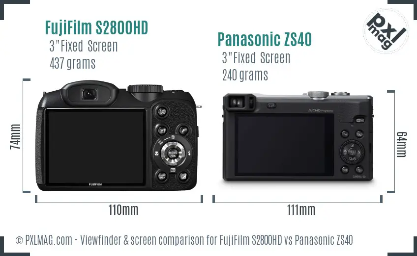 FujiFilm S2800HD vs Panasonic ZS40 Screen and Viewfinder comparison