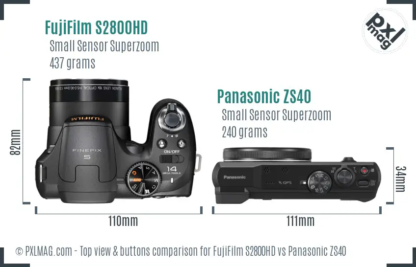 FujiFilm S2800HD vs Panasonic ZS40 top view buttons comparison