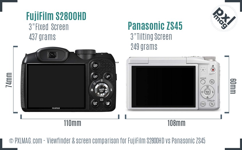 FujiFilm S2800HD vs Panasonic ZS45 Screen and Viewfinder comparison