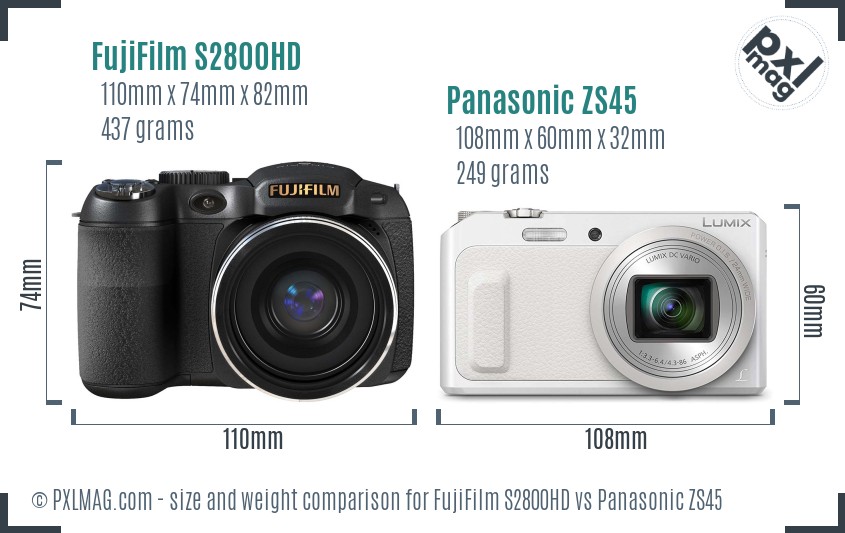 FujiFilm S2800HD vs Panasonic ZS45 size comparison FujiFilm S2800HD vs Panasonic ZS45 size comparison