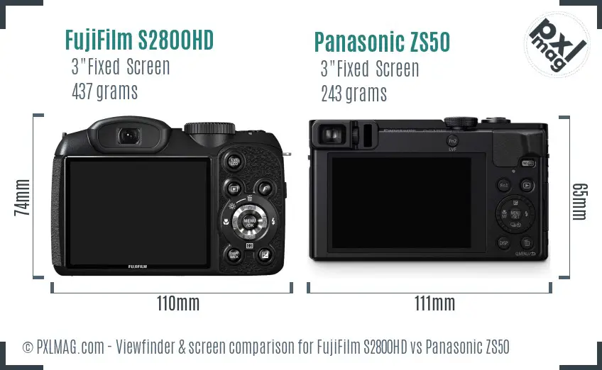 FujiFilm S2800HD vs Panasonic ZS50 Screen and Viewfinder comparison