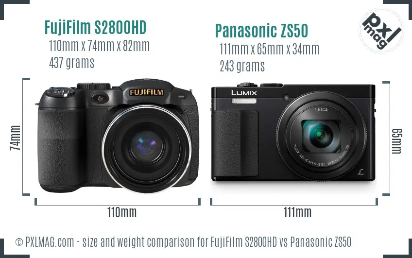 FujiFilm S2800HD vs Panasonic ZS50 size comparison