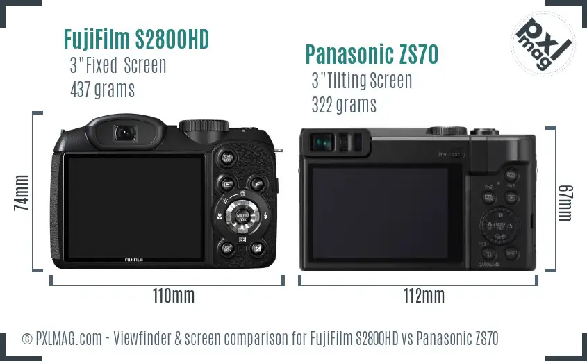 FujiFilm S2800HD vs Panasonic ZS70 Screen and Viewfinder comparison
