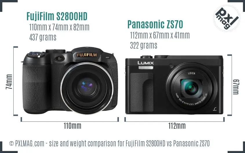 FujiFilm S2800HD vs Panasonic ZS70 size comparison