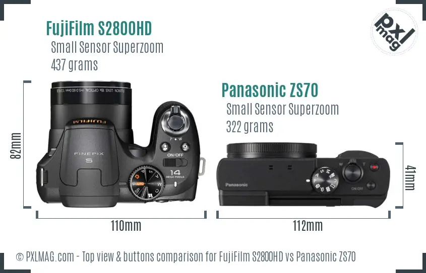 FujiFilm S2800HD vs Panasonic ZS70 top view buttons comparison