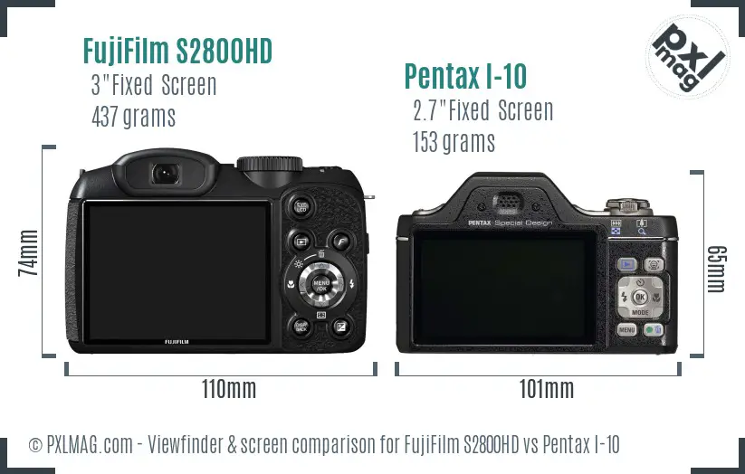 FujiFilm S2800HD vs Pentax I-10 Screen and Viewfinder comparison
