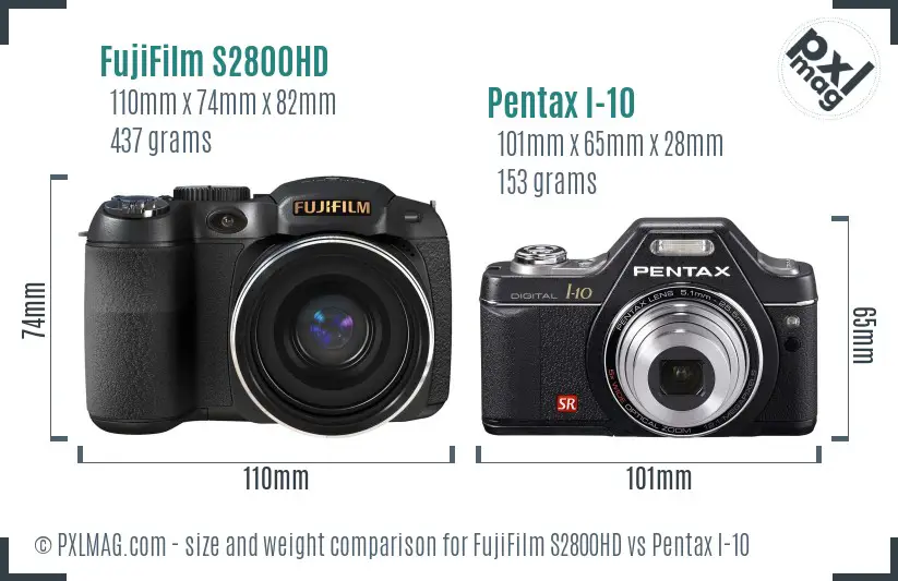 FujiFilm S2800HD vs Pentax I-10 size comparison