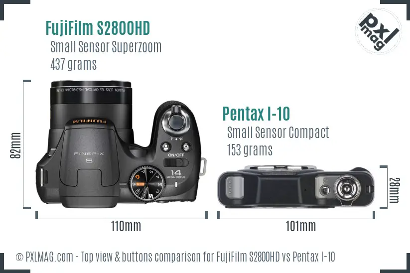 FujiFilm S2800HD vs Pentax I-10 top view buttons comparison