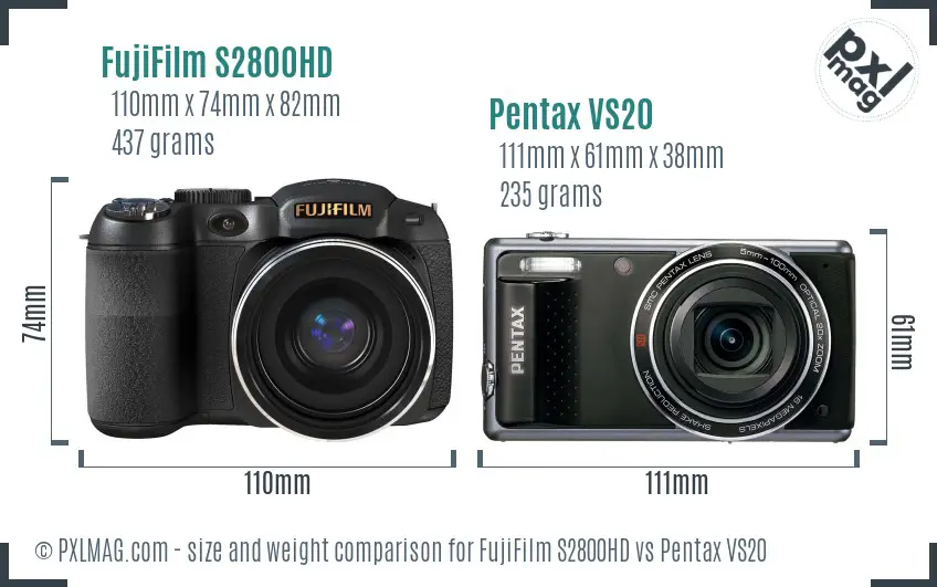 FujiFilm S2800HD vs Pentax VS20 size comparison FujiFilm S2800HD vs Pentax VS20 size comparison