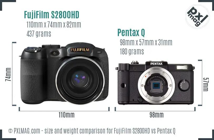 FujiFilm S2800HD vs Pentax Q size comparison