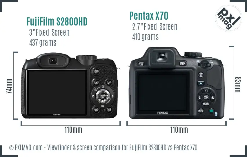 FujiFilm S2800HD vs Pentax X70 Screen and Viewfinder comparison