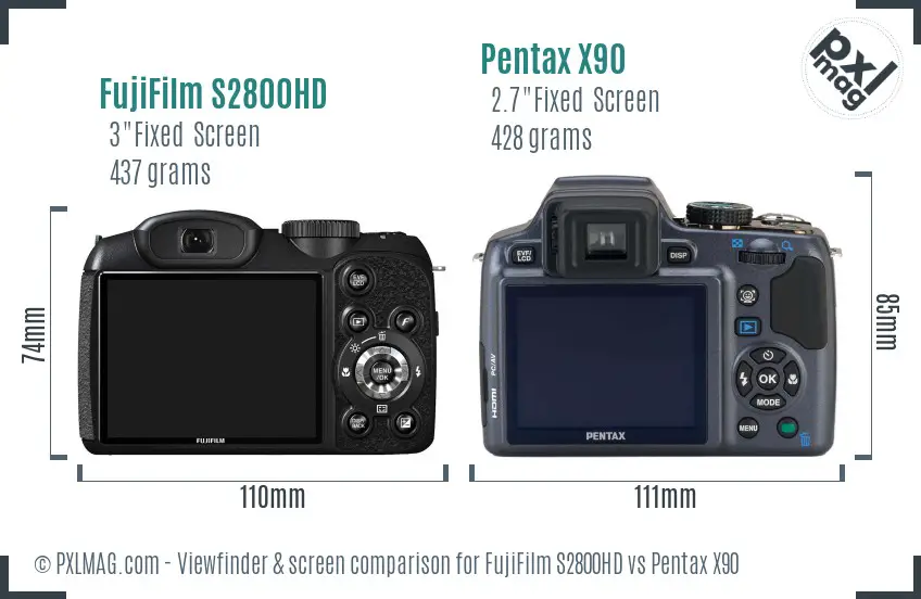 FujiFilm S2800HD vs Pentax X90 Screen and Viewfinder comparison FujiFilm S2800HD vs Pentax X90 Screen and Viewfinder comparison
