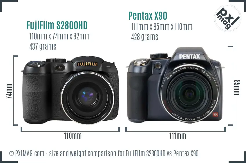 FujiFilm S2800HD vs Pentax X90 size comparison FujiFilm S2800HD vs Pentax X90 size comparison
