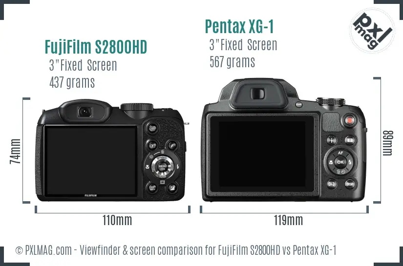 FujiFilm S2800HD vs Pentax XG-1 Screen and Viewfinder comparison