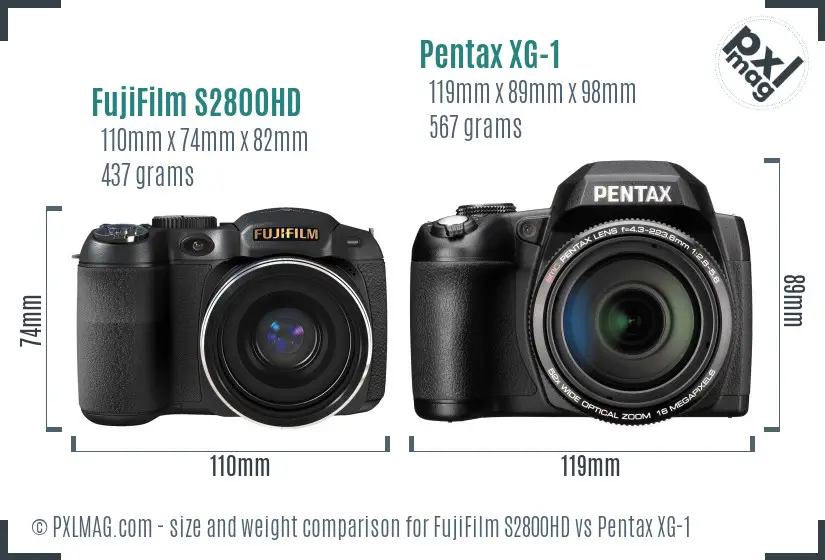 FujiFilm S2800HD vs Pentax XG-1 size comparison