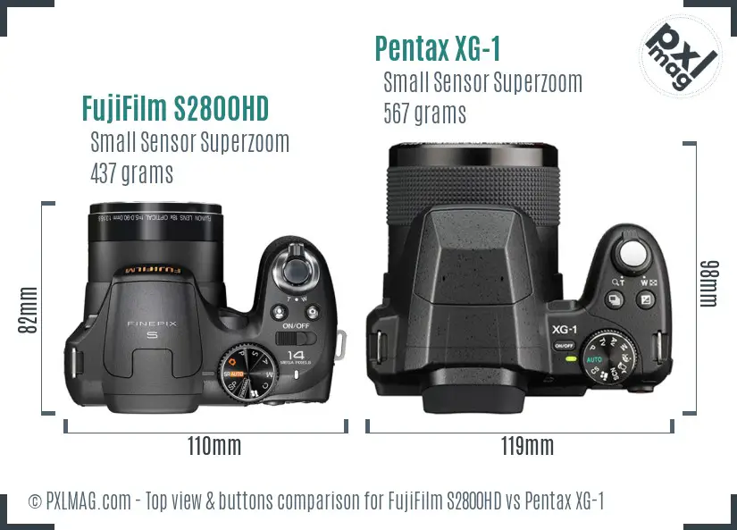 FujiFilm S2800HD vs Pentax XG-1 top view buttons comparison