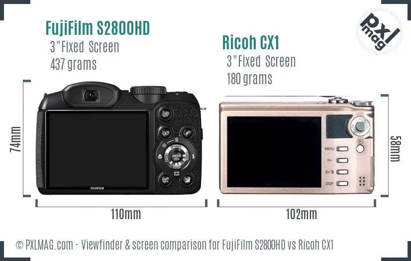 FujiFilm S2800HD vs Ricoh CX1 Screen and Viewfinder comparison